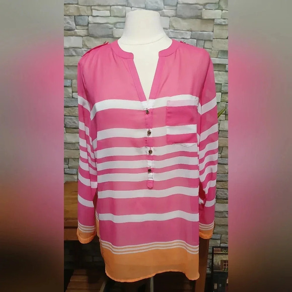 Apt. 9 Sheer‎ Striped Colorful Blouse 0X - Picture 1 of 4